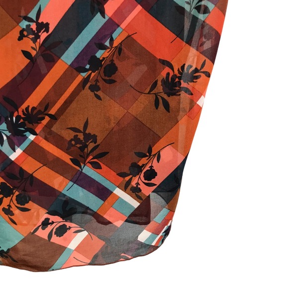 CAbi Lattice Top Womens Size L Browm Multi Floral Plaid V-Neck Cap Sleeve 3773 - Picture 7 of 9